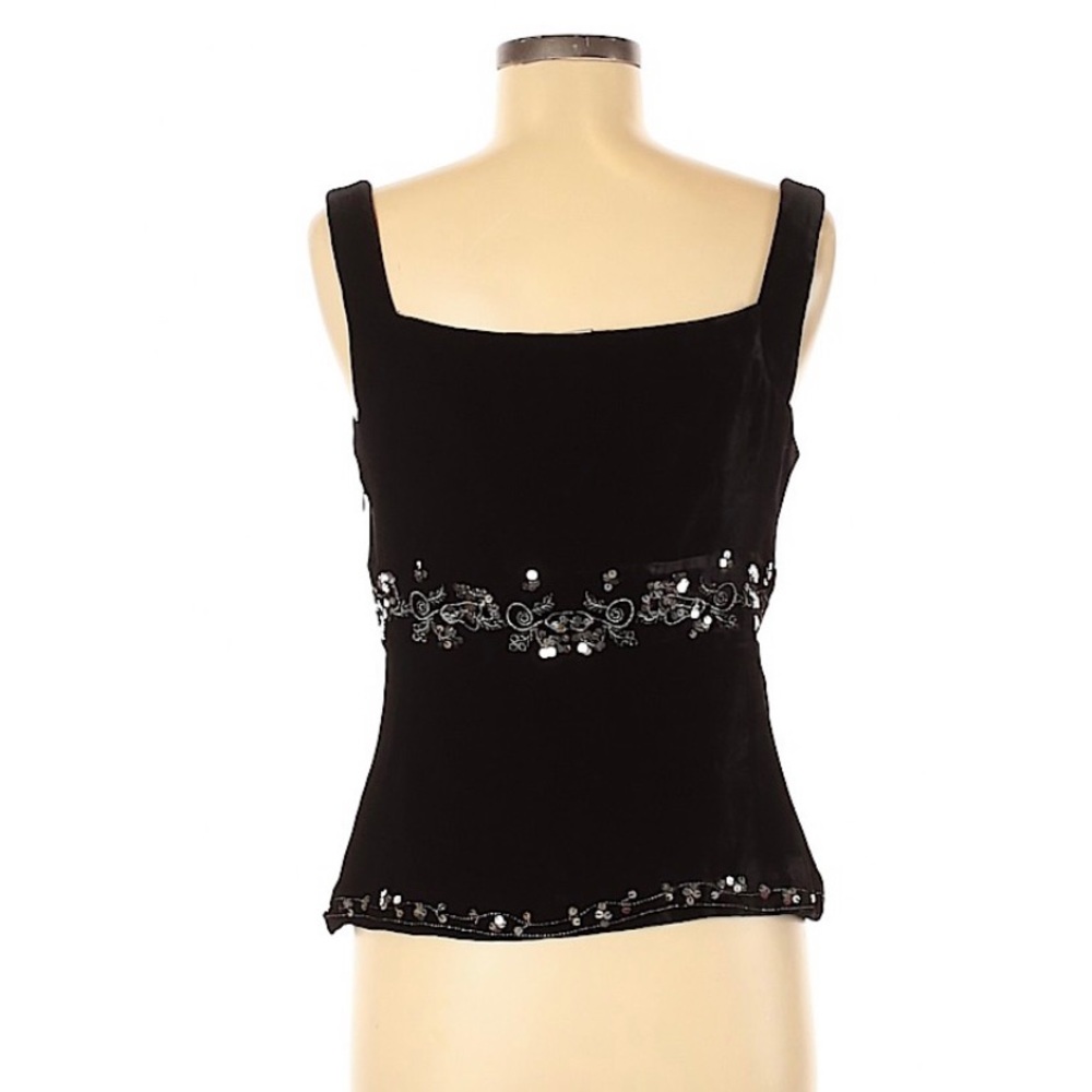 WD.NY size 8 silkblend black velvet embroidered cami top in excellent condition - Picture 2 of 7